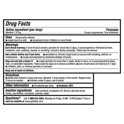 HALLS Cough and Throat Relief Honey Lemon Cough Drops, 30 Drops