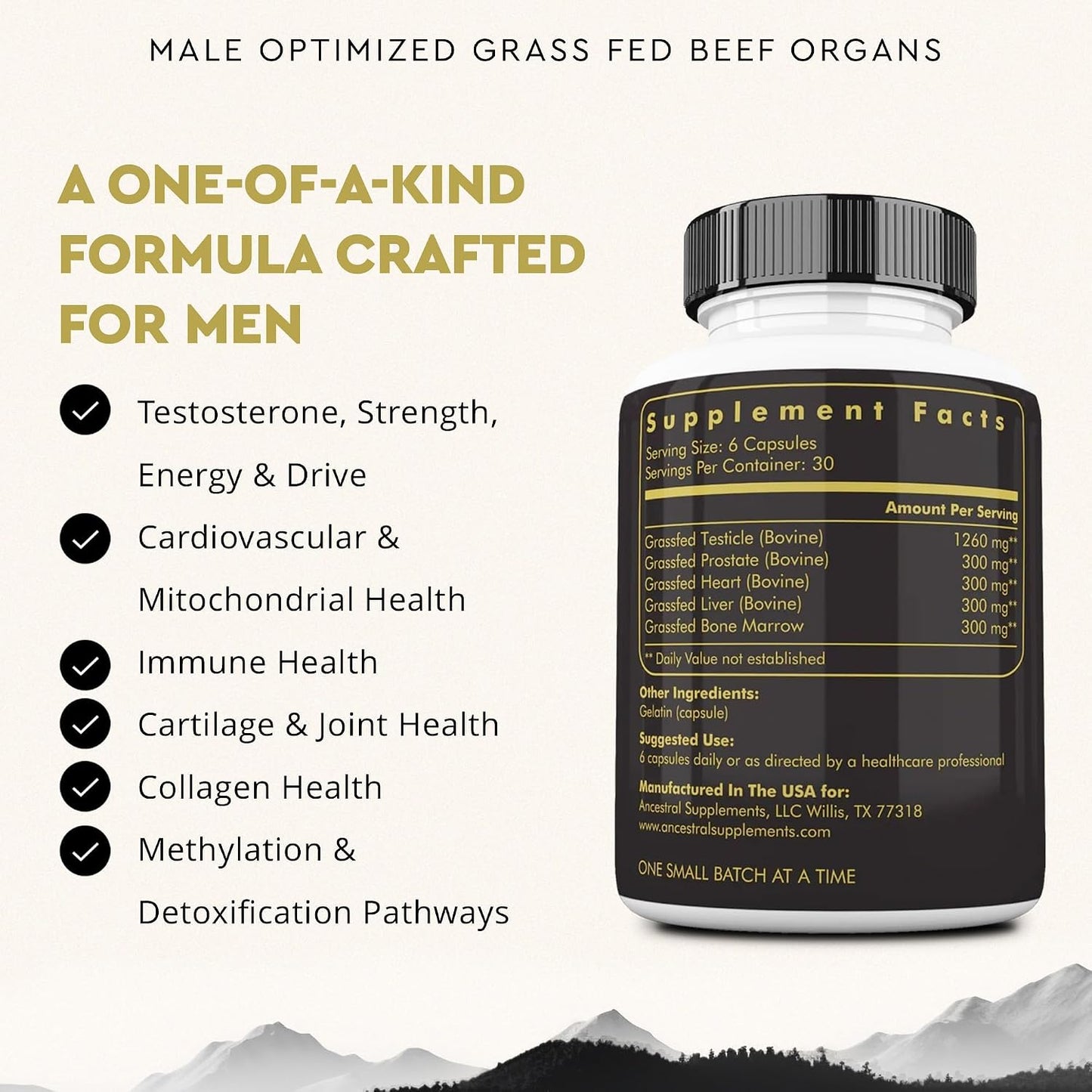 Ancestral Supplements MOFO & Vanilla Protein Bundle for Men – Supports Strength, Energy, Hormone Health & Recovery – Grass Fed Beef Organ Blend with 20g Protein, Gut Health Support & Organic Mushrooms