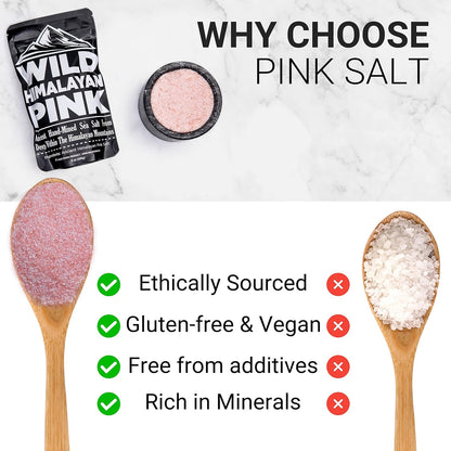 Wild Foods Pink Himalayan Salt (8oz) and Vanilla Bean Powder (1oz) Bundle for Cooking and Baking