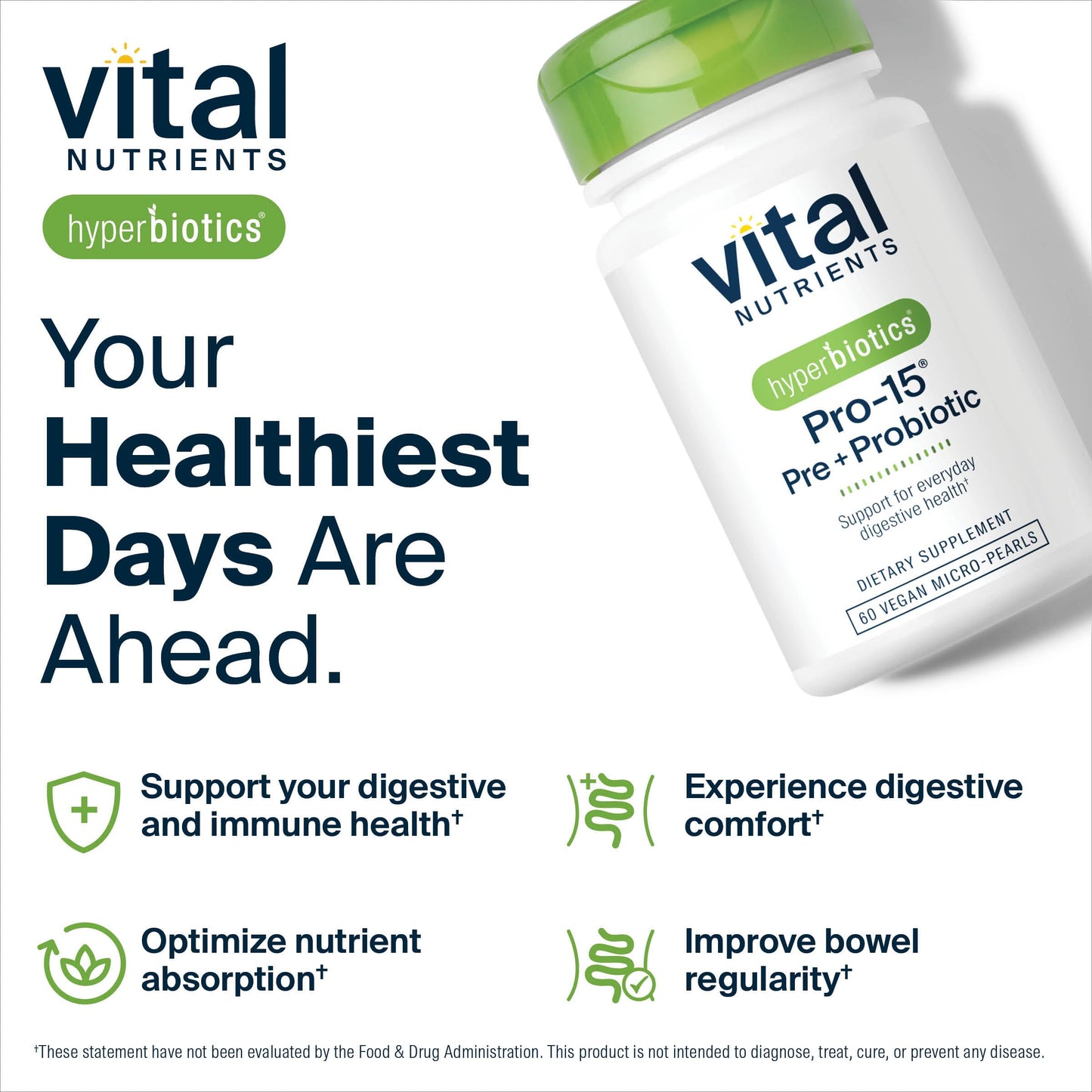Hyperbiotics Vital Nutrients Pro-15 Prebiotics and Probiotics for Women and Men | 15 Science Backed Strains | Supports Occasional Constipation, Diarrhea, Gas & Bloating | 60 Vegan Time Release Pearls Hyperbiotics buy supplements Au