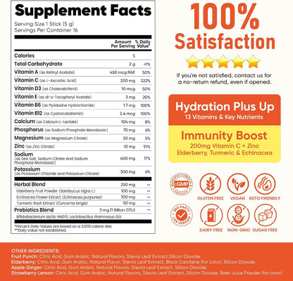 Venture Pal 2-in-1 Hydration Electrolytes Bundle – Focus & Immune Support Powder Packets, 7 Electrolytes, Vitamins, Magnesium, Lion’s Mane, L-Theanine, Elderberry, Sugar Free Drink Mix, 32 Sticks