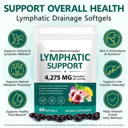 Lymphatic Drainage Supplements, 4275mg Lymph System Support for Women & Men, Herbal Lymphatic Complex with Dandelion, Burdock, Echinacea, Cleavers, Turmeric & Bromelain for Fluid Balance, 240 Capsules flasture buy supplements Au