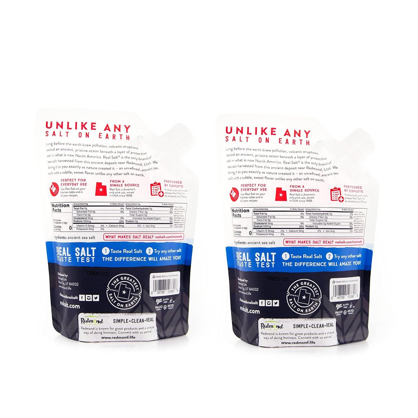 Redmond Real Sea Salt - Natural Unrefined Gluten Free Coarse, 16 Ounce Pouch (2 Pack)