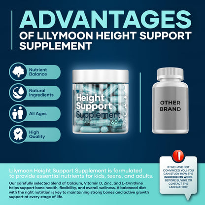 Height & Bone Support Supplement - Premium Height Growth Supplement for Kids & Teens with Calcium - Nutritional Support Bone Health Formula - Height Increase Essential Vitamins - 60 Caps LM LILYNUTRAMOON buy supplements Au
