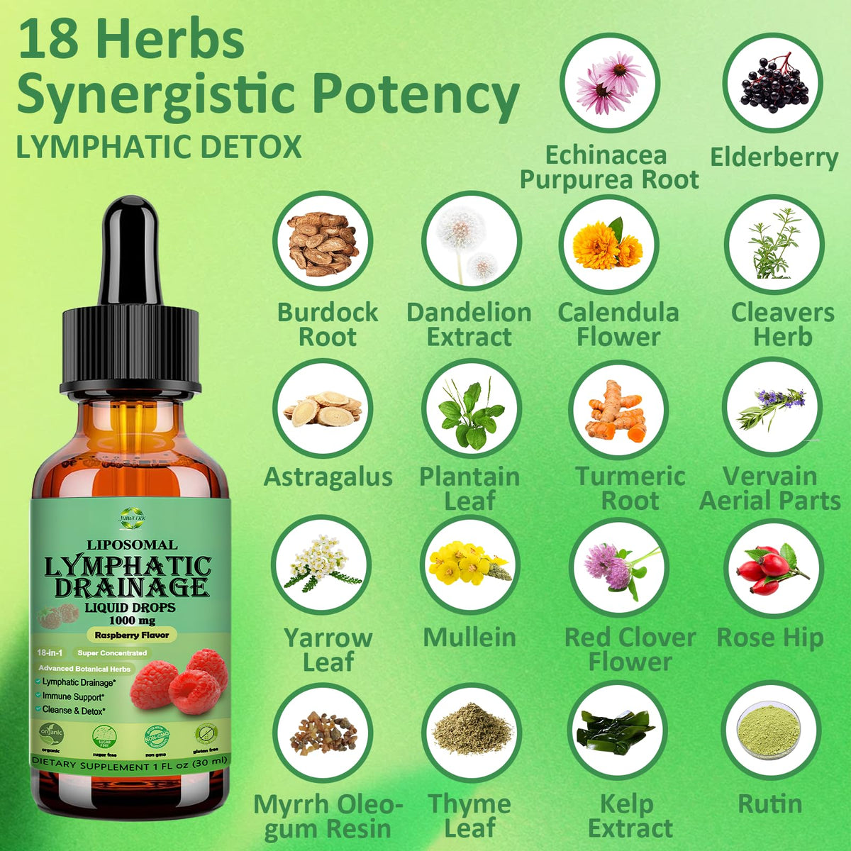 Lymphatic Drainage Drops, 18-in-1 Herbal Lymph System Support w. Echinacea Elderberry Dandelion Burdock Root Cleavers for Lymphatic Cleanse Detox Immune Support, Liposoaml for Max Absorption JUIWEFKK buy supplements Au