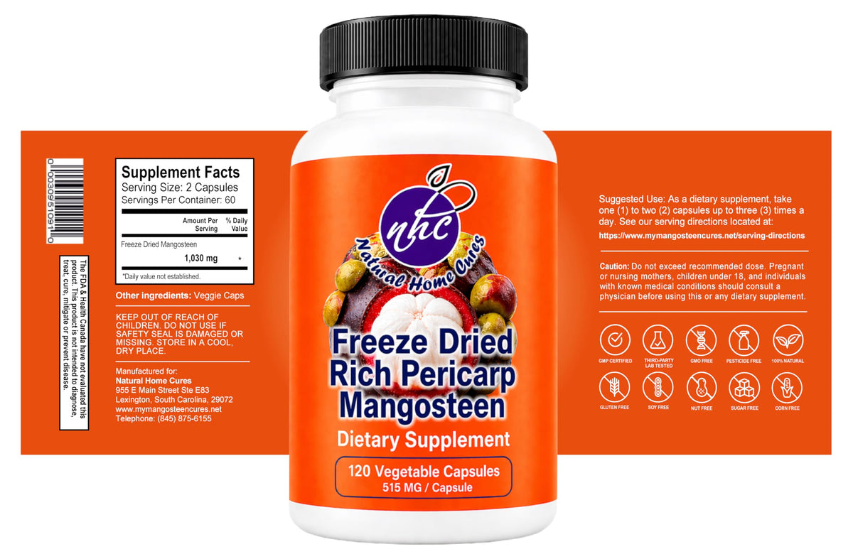Natural Home Cures Freeze-Dried Mangosteen Rich Pericarp Capsules – 56+ Xanthones & Flavonoids, High ORAC Antioxidant Support, 515 mg, 120 Vegan Capsules Natural Home Cures buy supplements Au