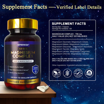 SPNHKQV Magnesium 12-in-1 Complex Supplement – 700mg High Absorption Magnesium Glycinate Capsules for Women & Men – Muscle, Nerve & Sleep Support – 120 Vegan Capsules SPNHKOV buy supplements Au