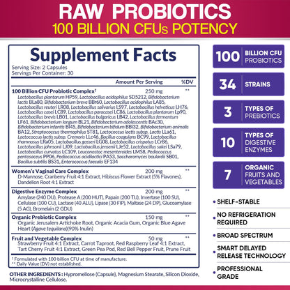 Wholesome Wellness Dr. Formulated Raw Probiotics for Women 100 Billion CFUs Capsules with Prebiotics, Digestive Enzymes, Approved for Adults, Shelf Stable Supplement Wholesome Wellness buy supplements Au