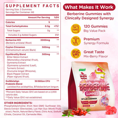 2000mg Liposomal Berberine Supplement Gummies | High Potency Berberine HCI Activates AMPK with Ceylon Cinnamon | Advanced Absorption | Zero Sugar Mixed-Berry | 120 Count Myrtaverde buy supplements Au