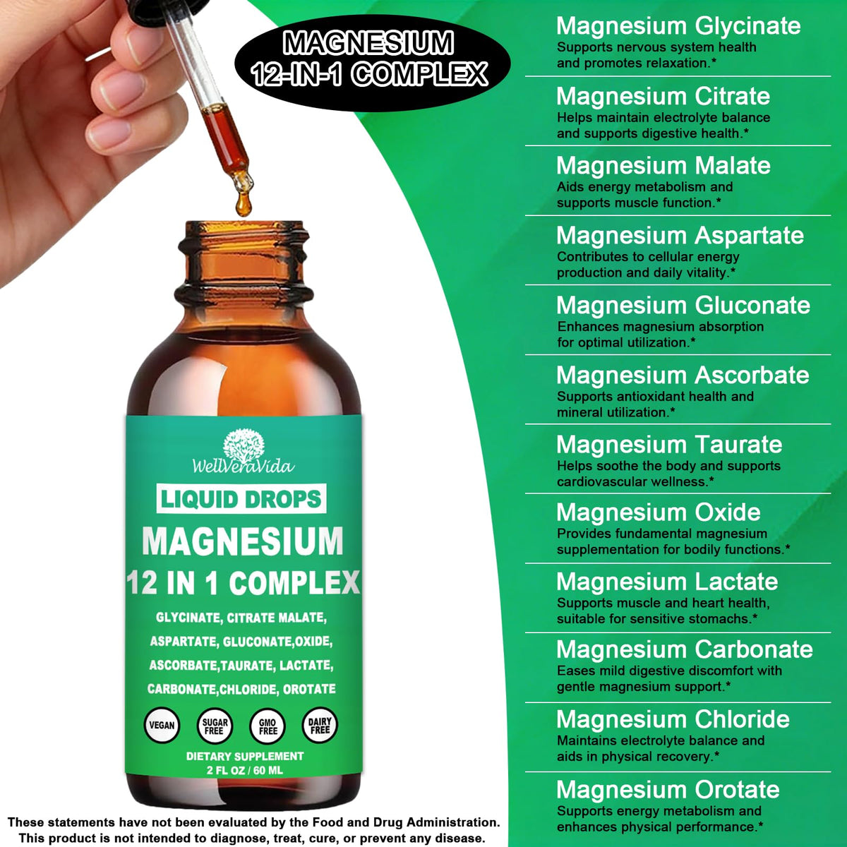 Magnesium Complex 700mg, 12 in 1 Magnesium Supplement with Glycinate Citrate Malate Oxide Taurate Aspartate Orotate Magnesium Relaxation, Muscle, Sleep Support, High Absorption Liquid Magnesium丨Vegan WellVeraVida buy supplements Au