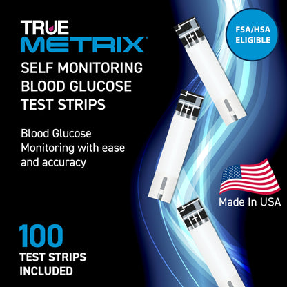TRUE METRIX Glucose Test Strips 100 Count, TRUEplus 30G Lancets 100 Count | Blood Glucose Test Strips and Lancets, Compatible with TRUE METRIX Family of Self Monitoring Blood Glucose Meters