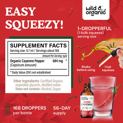 Wild & Organic Cayenne Pepper Tincture - Digestive Support with Capsaicin Extract - Cayenne Pepper Liquid Drops for Overall Well-Being - Unflavored, Vegan, Sugar & Alcohol-Free - 4 fl oz Wild & Organic buy supplements Au