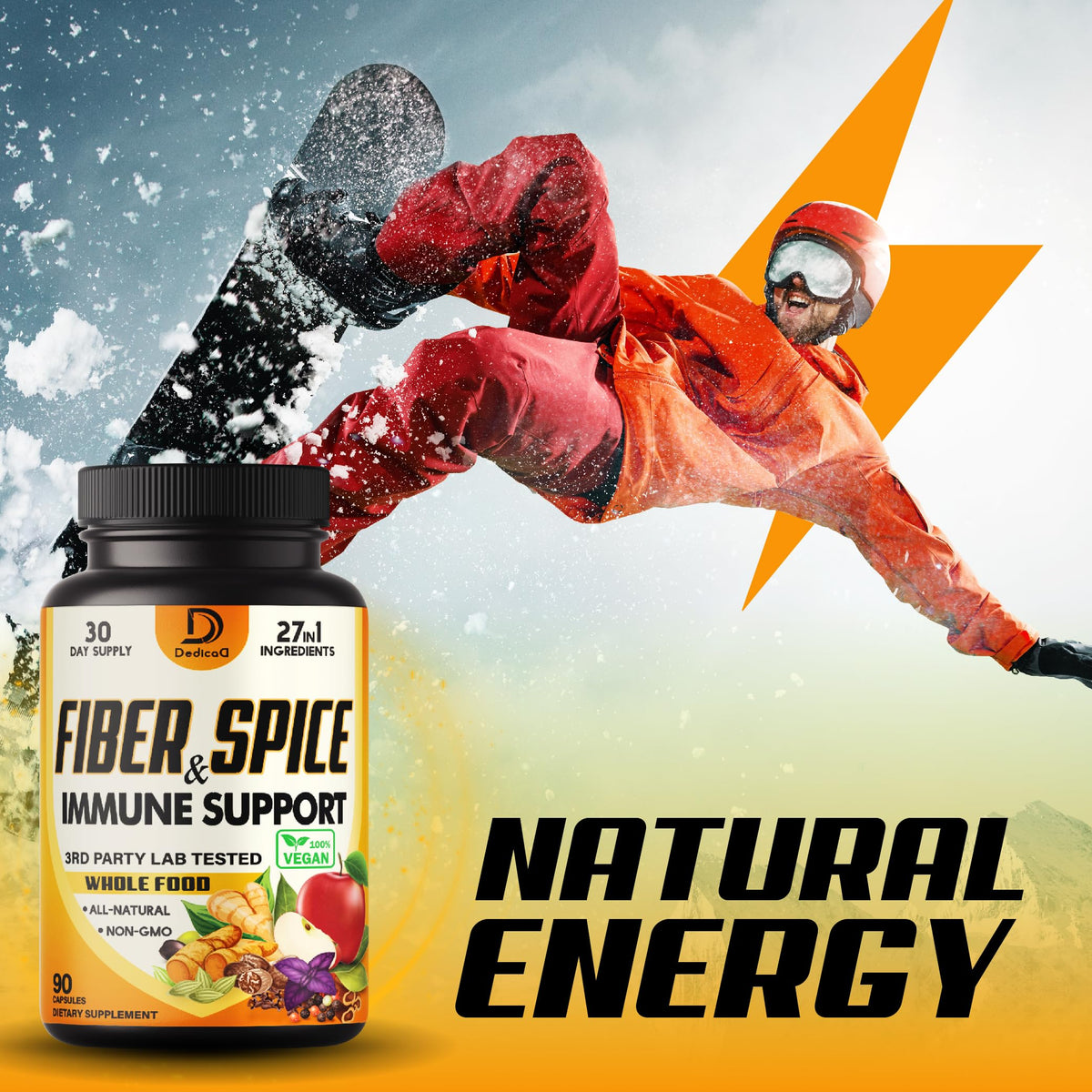 DEDICAD 27in1 Fiber and Spice Supplement - Combined with Organic Psyllium, Whole Apple, Elderberry & More - Support Mood, Body & Immunity - 90 Capsules for 1 Month DEDICAD buy supplements Au