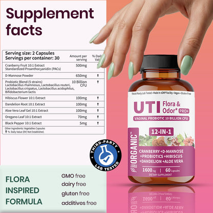 UTI Flora & Odor Pro+ & UTI Yeast & pH Pro+ | Pack of 2 | Vaginal Probiotics for Feminine Hydration & Freshness Support | Third-party Tested, cGMP Facility, Vegan, Non-GMO, Gluten-Free | 60+60 Caps FIRSTORGANIC buy supplements Au