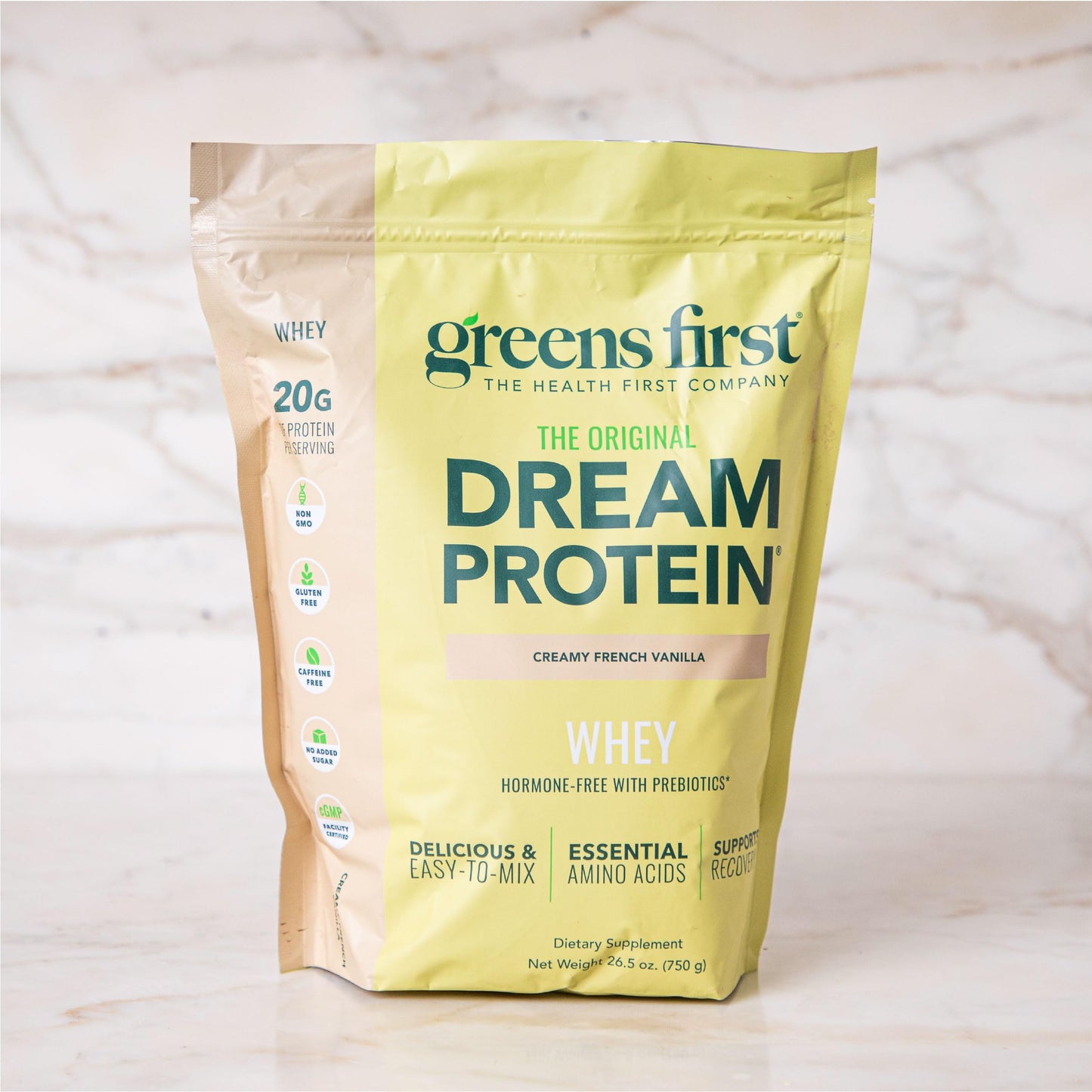 Greens First Dream Protein Powder Whey - 20g Protein Per Serving - Hormone-Free with Prebiotics - Non-GMO - No Artificial Sweeteners/MSG/Aspartame (Creamy French Vanilla, 26.5 oz) Greens First buy supplements Au