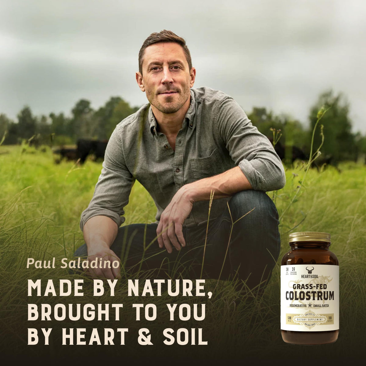 HEART & SOIL 100% Grass Fed & Finished Colostrum Supplement from Regenerative Cattle for Gut, Muscle & Immune Health – 3000mg Bovine Colostrum Capsules - Gut Health for Men & Women –180 Capsules HEART & SOIL buy supplements Au