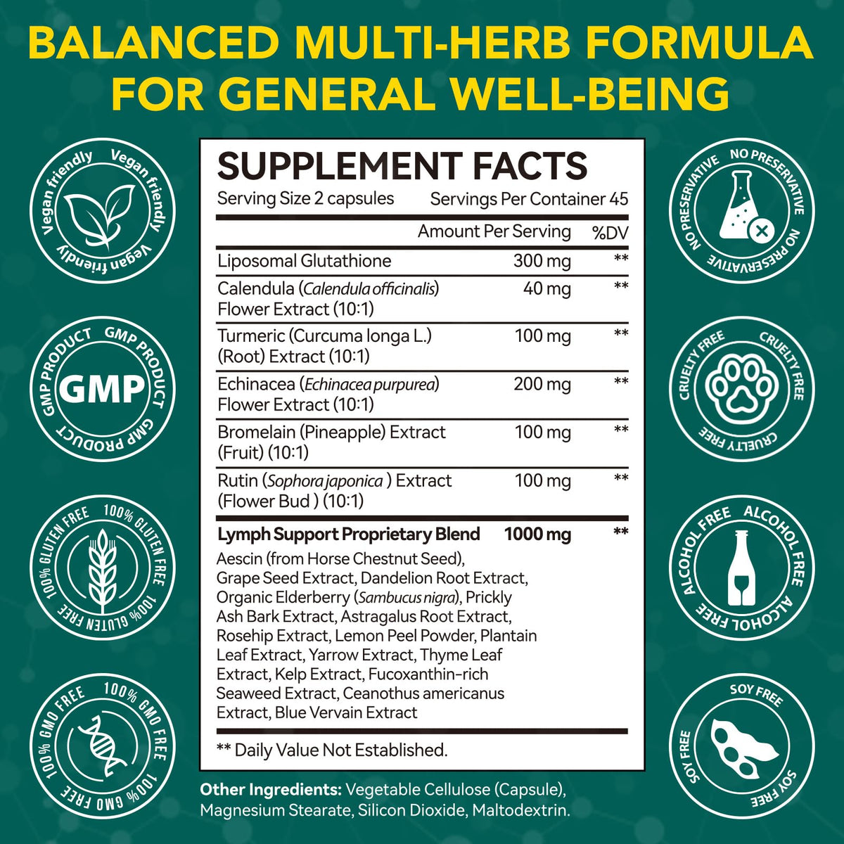 Lymphatic Drainage Supplements, Lymphatic Drainage Capsules Supplement - Wellness Complex Formula 21 in 1 - Aescia, Turmeric, Bromelain, Echinacea & More - Lymph System Support Capsule Easy Store OMZOK buy supplements Au