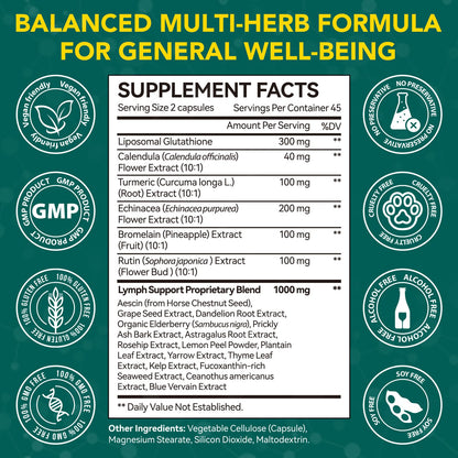 Lymphatic Drainage Supplements, Lymphatic Drainage Capsules Supplement - Wellness Complex Formula 21 in 1 - Aescia, Turmeric, Bromelain, Echinacea & More - Lymph System Support Capsule Easy Store OMZOK buy supplements Au