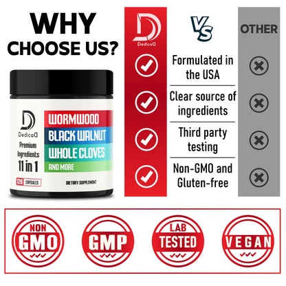 DEDICAD Wormwood Supplement - 120 Capsules Extracted from Black Walnut, Cloves, Turmeric, Apple, Berberine HCl & More - 11 Ingredients Combined for Immune System - 2-Month Supply DEDICAD buy supplements Au