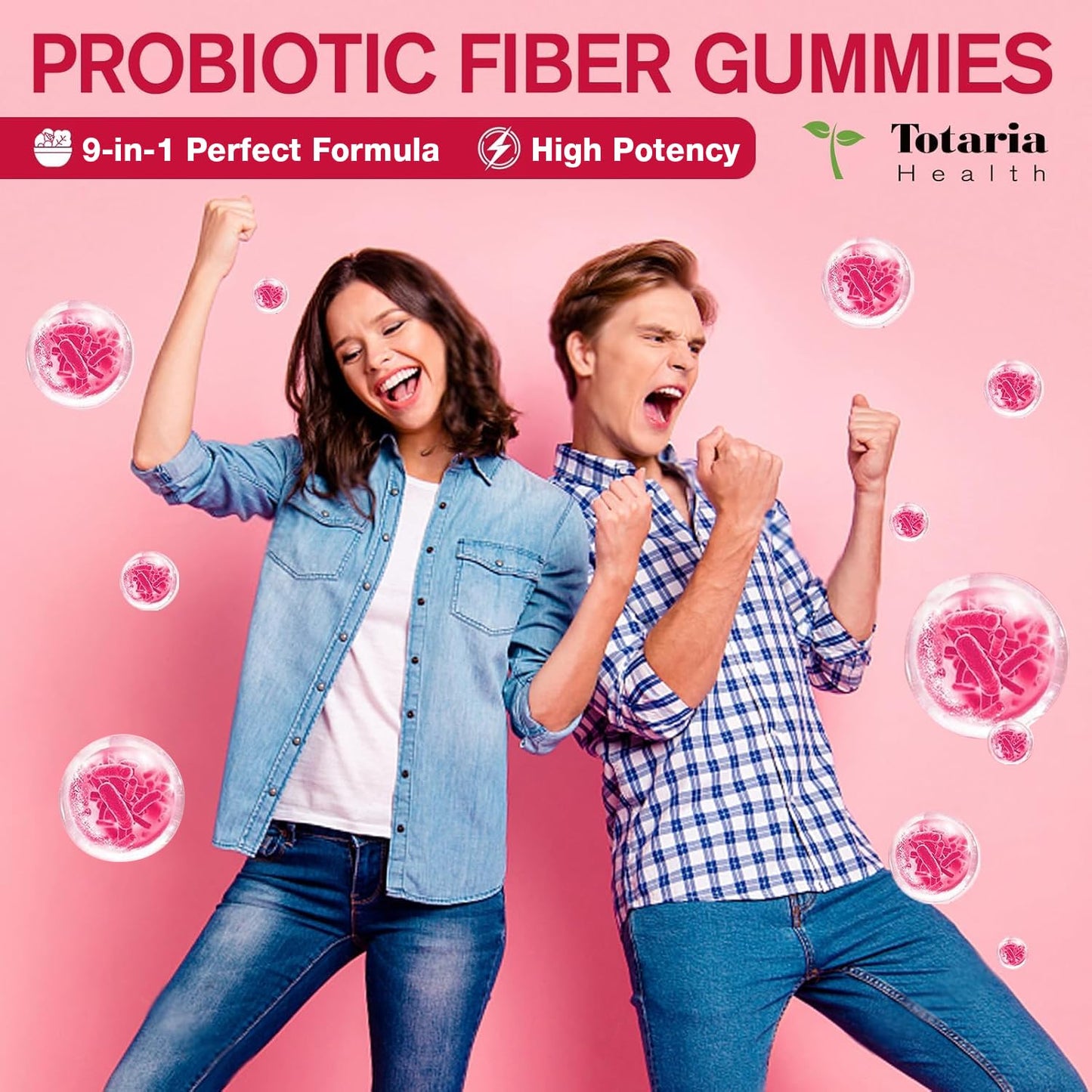9-in-1 Probiotic Prebiotic Fiber Gummies for Adults & Teens, Sugar-free Fiber Supplement with Psyllium Husk, FOS, Inulin, ACV & 5 Billion CFU Bacillus Coagulans - PrimeBioHealth - canada supplements