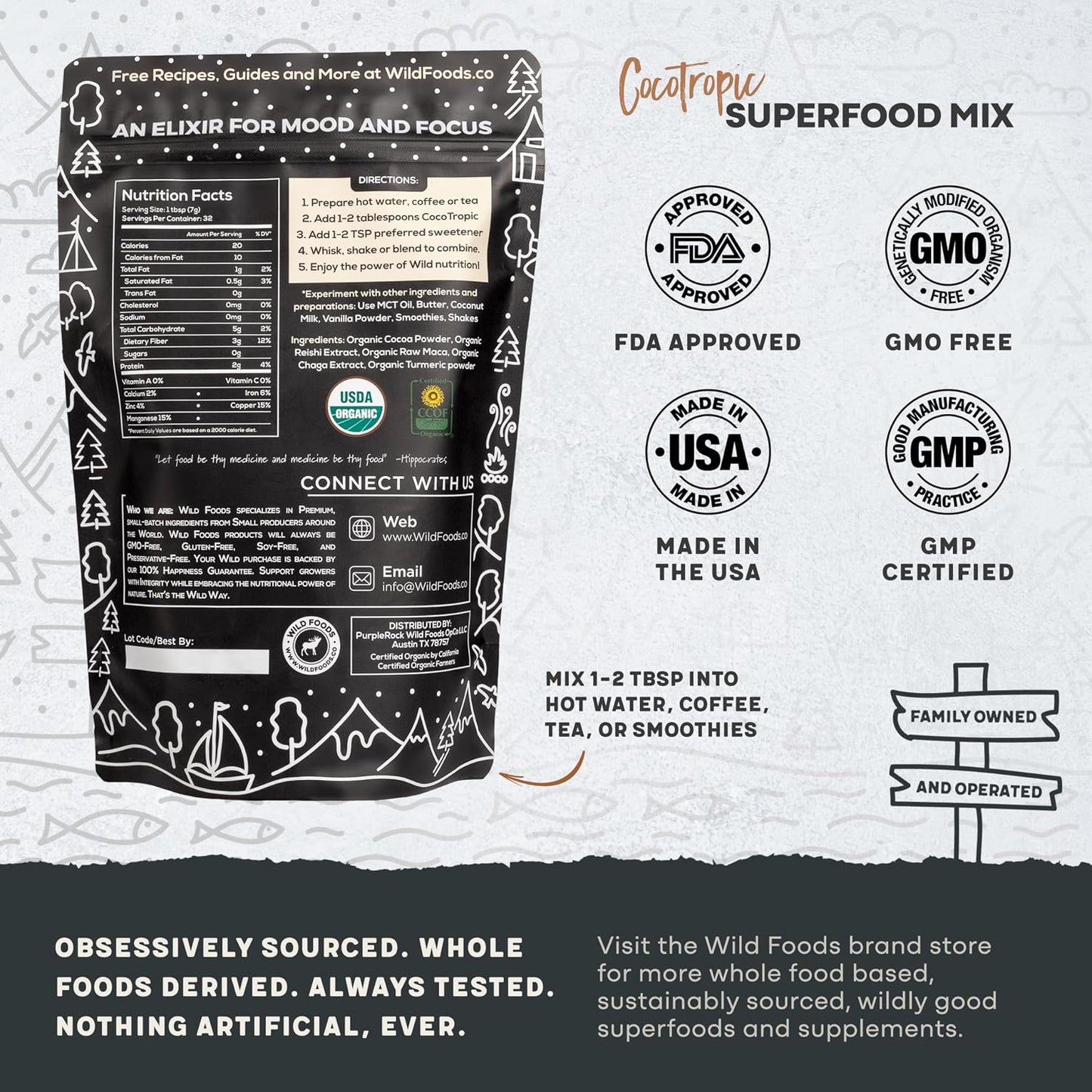 Cocotropic & Salt Duo: Wild Cocotropic Mushroom Cacao & Wild Himalayan Pink Salt (16oz Each)