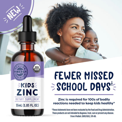 VIMERGY USDA Organic Zinc Supplements for Women & Men (7.5mg Liquid Zinc Per Serving) Fast-Absorbing Immune Support, Promotes Healthy Bones & Skin, Vegan, Up to 57 Servings (115 mL)