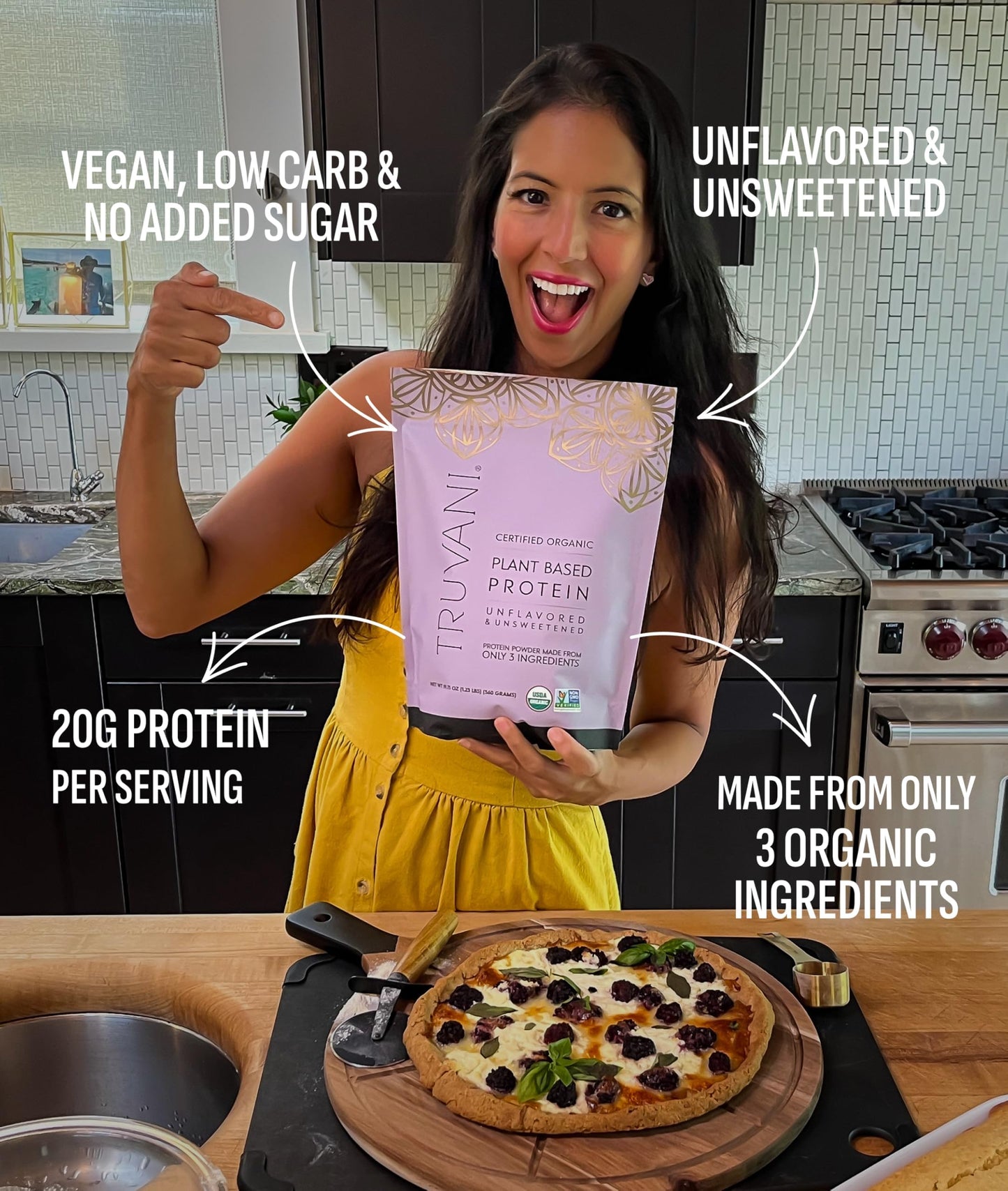 Truvani Organic Plant Based Protein Powder | Strawberry | 10 Servings | Vegan | 20g Pea Protein | Single Serving Travel Packets | Keto | Gluten & Dairy Free | Low Carb
