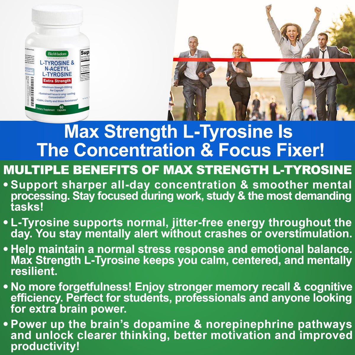 Max Strength L Tyrosine Supplement & N Acetyl L Tyrosine Peak Focus, Alertness, Concentration, Body & Mind Energy. L-Tyrosine 850mg Per 1 Capsule. A Well-Being Nutrient Boost For Performance BioWisdom NutraceuticalsBuy Supplements Australia