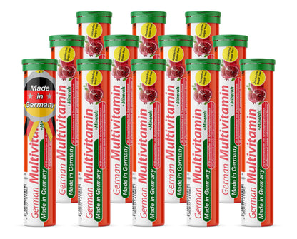 T&D German Multvitamin + Minerals 10 Vitamins 2 Minerals - 240 Vegan Drink Effervescent Tablets - Pomegranate Flavor - Made in Germany T&D buy supplements Au
