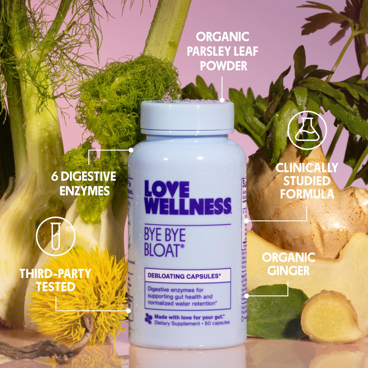 Love Wellness Bye Bye Bloat | Digestive Enzymes for Fast Acting Bloating Relief for Women | Helps Reduce Water Retention & Gas Relief | Supports Digestive Health with Fenugreek & Dandelion | 60 Count Love Wellness buy supplements Au