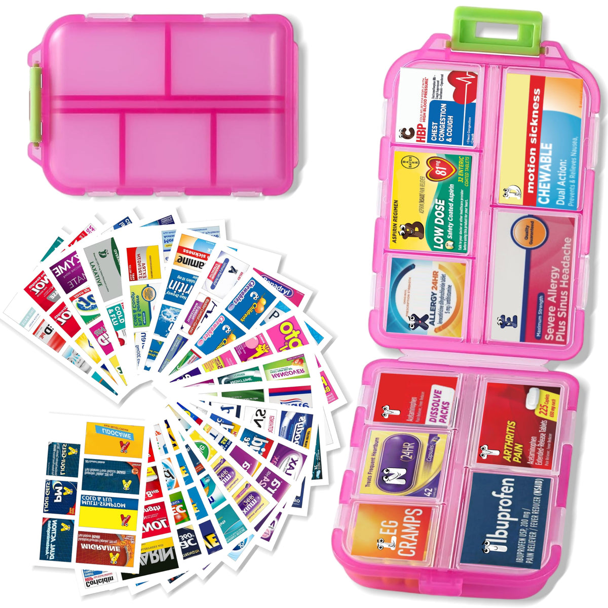 Pill Organizer with Medicine Labels Travel Daily Pill Container Mini Medication Organizer Storage Pill Organizer Travel Essentials Pill Case 7 Day (Pink & 161 Lables) iouwei buy supplements Au