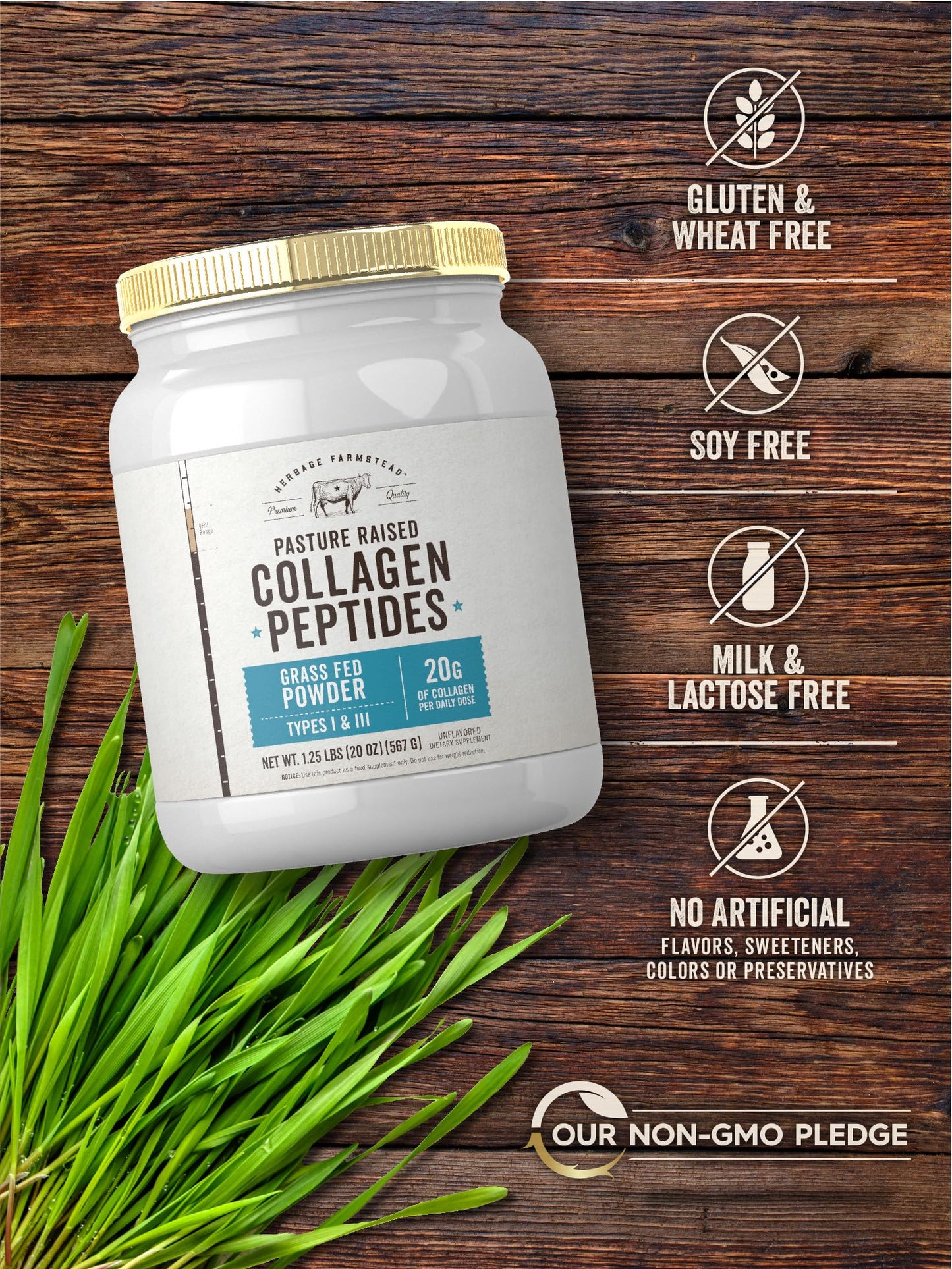 Carlyle Grass Fed Collagen Peptides Powder 20oz | Unflavored | Pasture Raised | Types I & III | 20g of Collagen Per Daily Dose | Non-GMO, Gluten Free | by Herbage Farmstead Carlyle buy supplements Au