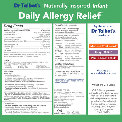 Dr. Talbot's Infant Daily Allergy Relief Liquid Medicine, Naturally Inspired for Babies, Includes Syringe, Grape Juice Flavor, Purple, 4 Fl Oz