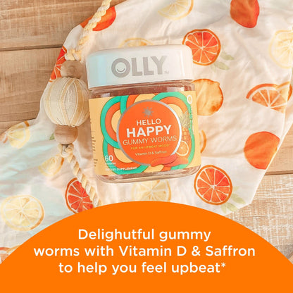 OLLY Daily Energy Gummy, Caffeine Free, Vitamin B12, CoQ10, Goji Berry, Adult Chewable Supplement & Hello Happy Gummy Worms, Mood Balance Support, Vitamin D, Saffron, Adult Chewable Supplement OLLYBuy Supplements Australia