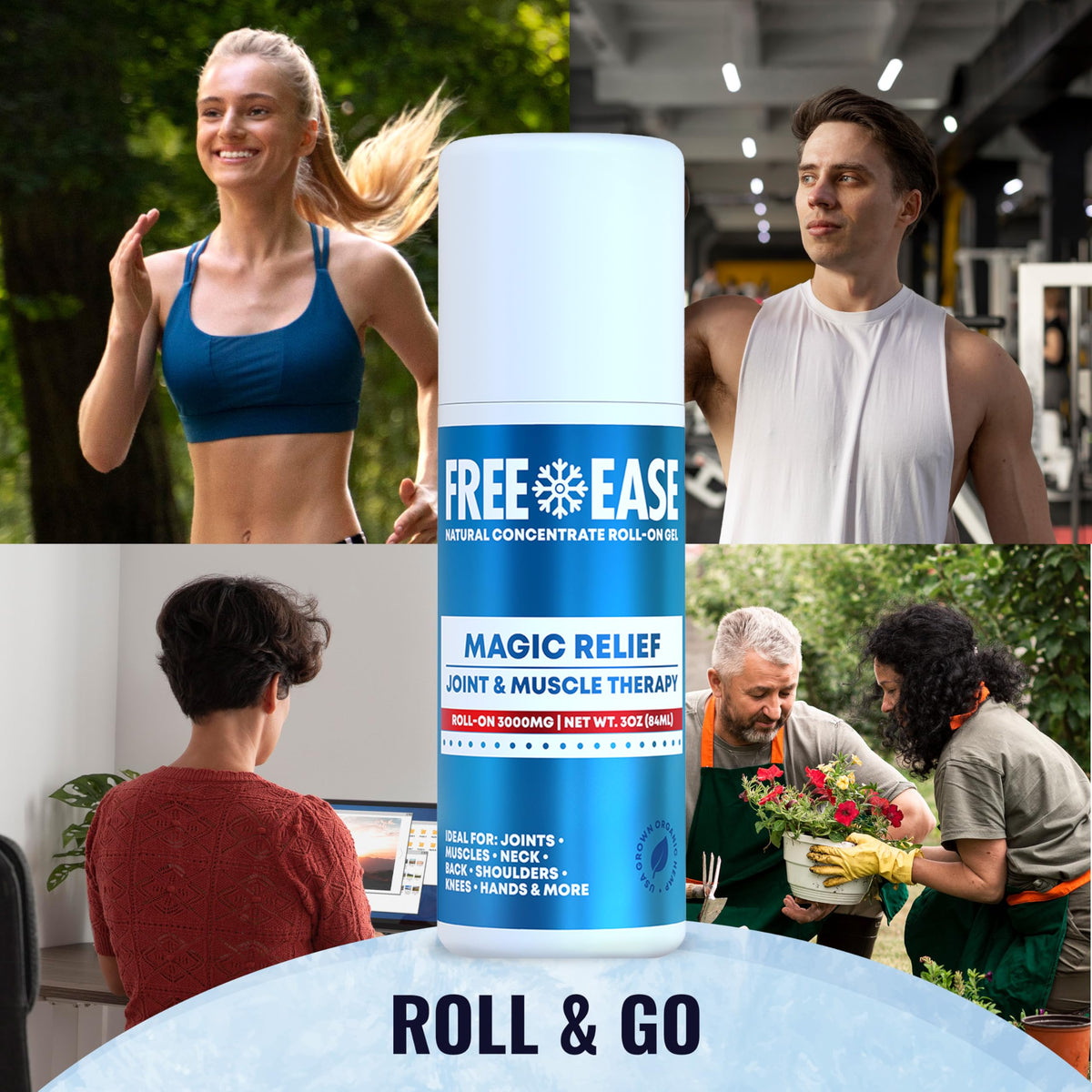 Free-Ease Magic Relief Roller – Nerve Joint and Muscle Pain Relief Roll On – Fast Cooling Therapy for Back, Neck, Shoulder, Knee Pain - Supports Joint Flexibility and Overall Mobility - Made in USA FREE EASEBuy Supplements Australia