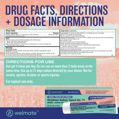WELMATE - Arthritis Pain Reliever - Diclofenac Sodium Topical Gel 1% - Arthritis Relief - Pain Relief Cream/Gel - Mobility Aids - 5.29 oz - 3 Pack WELMATEBuy Supplements Australia