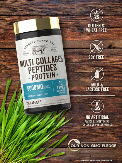 Carlyle Multi Collagen Peptides 6000mg | 120 Caplets | 10 Types of Advanced Collagen with Protein | Non-GMO, Gluten Free Supplement | by Herbage Farmstead