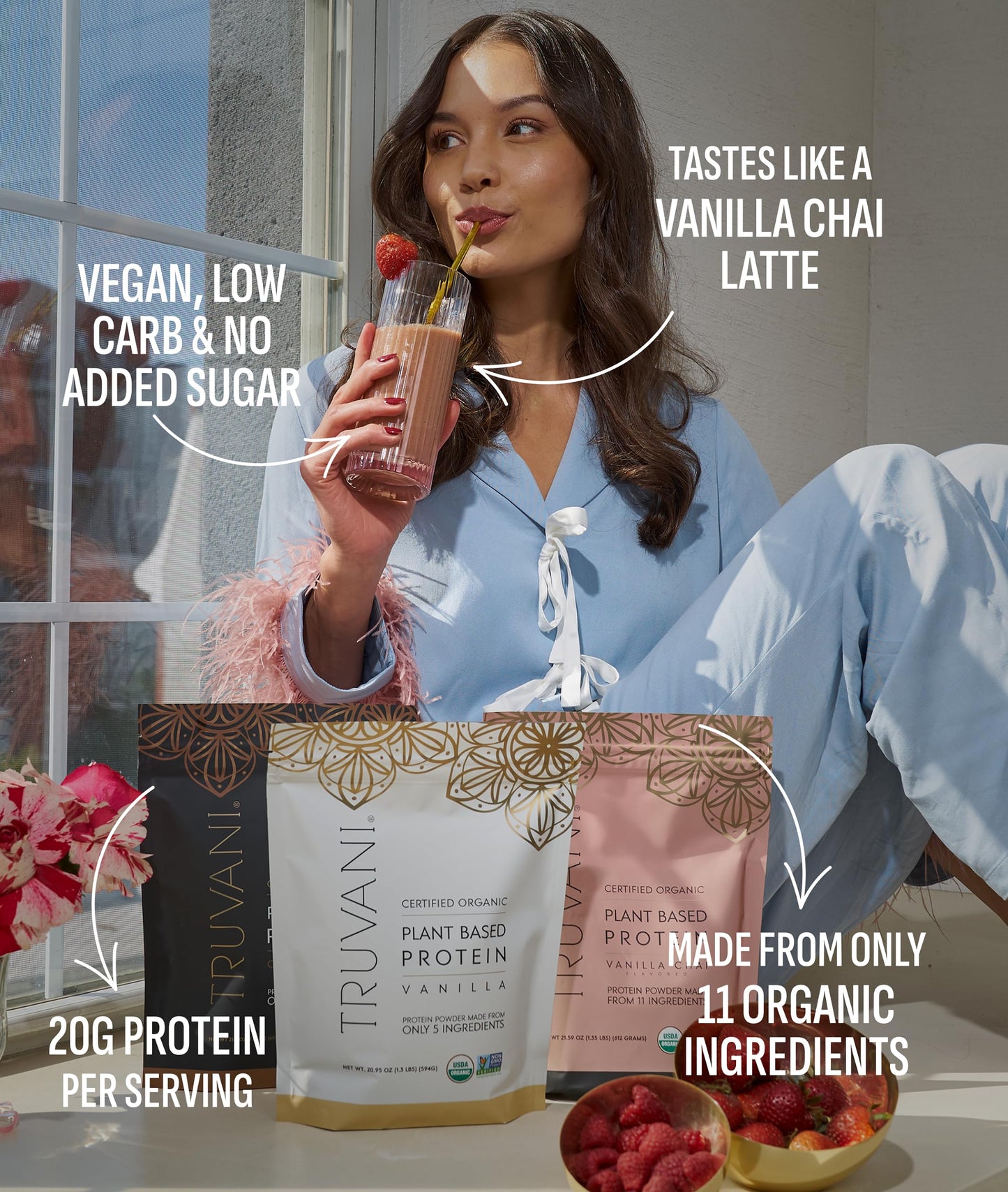 Truvani Organic Plant Based Protein Powder | Vanilla | 18 Servings | Vegan | 20g Pea Protein | Keto | Gluten & Dairy Free | Low Carb | No Added Sugar