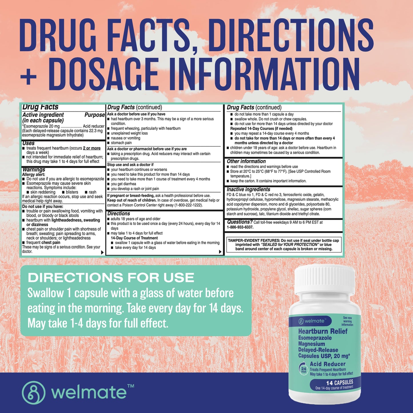 WELMATE Esomeprazole Magnesium 20mg Delayed Release Capsules, 84 Count (2-Pack) – Acid Reducer for Frequent Heartburn & Acid Reflux Relief, 24HR Protection, Digestion Support WELMATE buy supplements Au