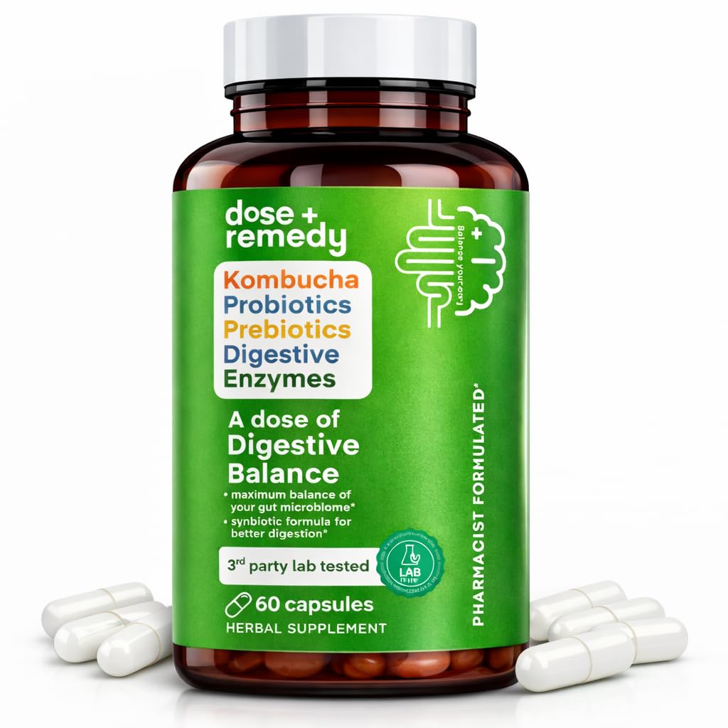 A dose of Digestive Balance-Gut Health Supplement-USDA-Kombucha, 7 Probiotic Strains and Prebiotics for Microbiome-Digestive Enzymes for Digestion - PrimeBioHealth - canada supplements