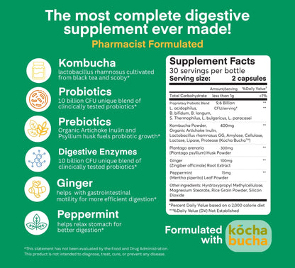A dose of Digestive Balance-Gut Health Supplement-USDA-Kombucha, 7 Probiotic Strains and Prebiotics for Microbiome-Digestive Enzymes for Digestion - PrimeBioHealth - canada supplements