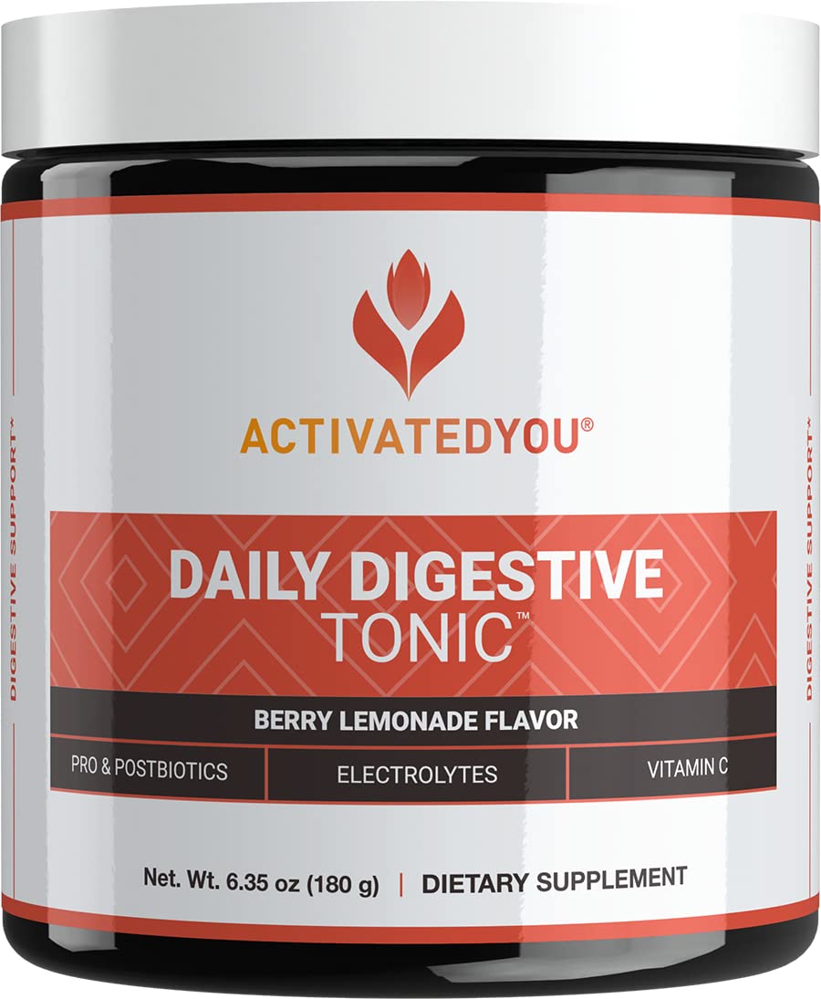 ACTIVATEDYOU Daily Digestive Tonic Kombucha - Support Healthy Digestion & Youthful, Long-Lasting Energy- Prebiotic Fiber, Probiotics, Postbiotics, Vitamin C, Berry Lemonade Flavor (30 Servings) - PrimeBioHealth - canada supplements