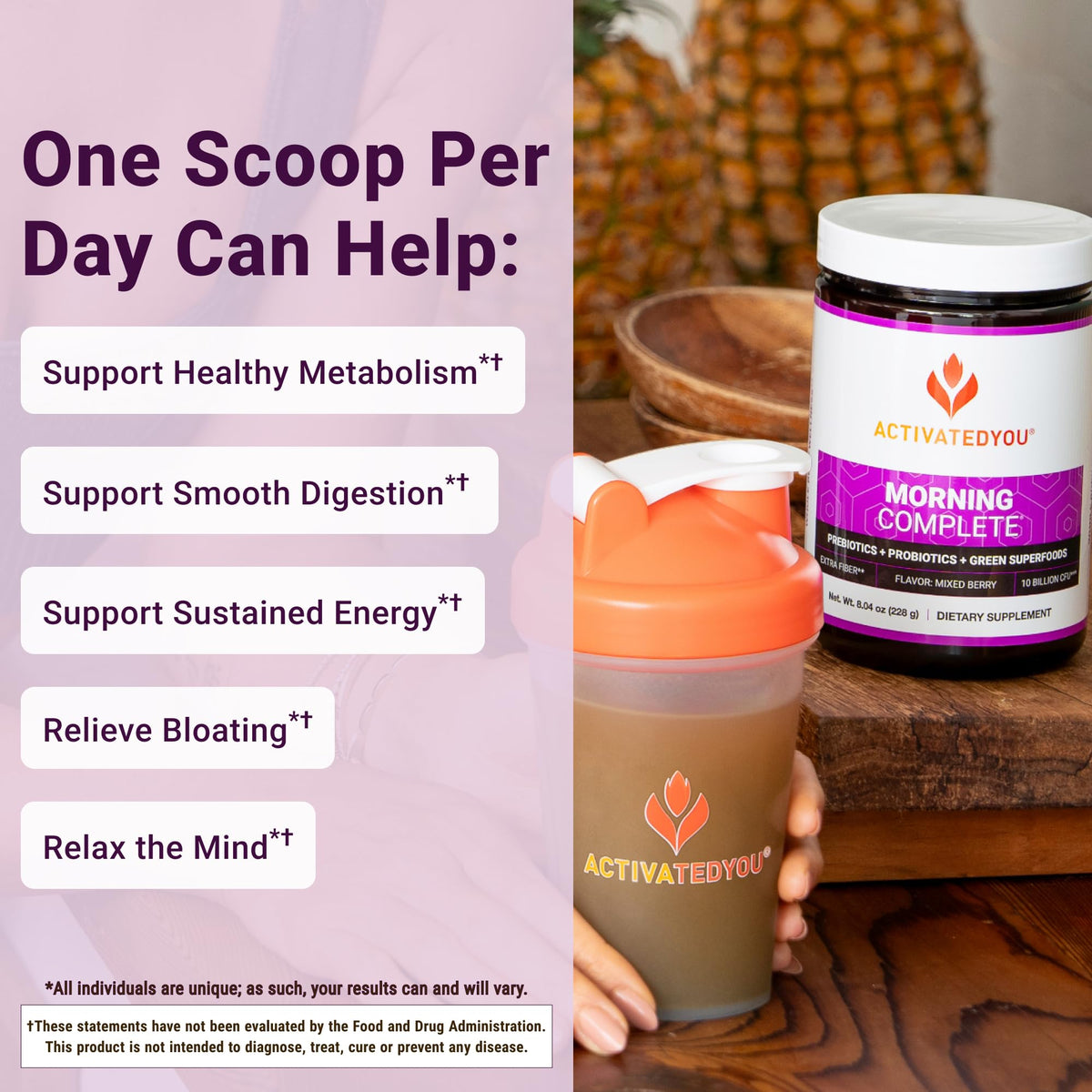 ActivatedYou Morning Complete Super Greens Powder Drink Mix - Gut Health Boost with Prebiotics, Probiotics, & Antioxidants - 10 Billion CFUs, Mixed Berry Flavor - PrimeBioHealth - canada supplements
