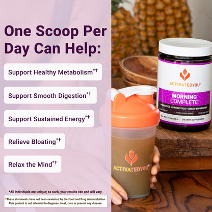 ActivatedYou Morning Complete Super Greens Powder Drink Mix - Gut Health Boost with Prebiotics, Probiotics, & Antioxidants - 10 Billion CFUs, Mixed Berry Flavor - PrimeBioHealth - canada supplements