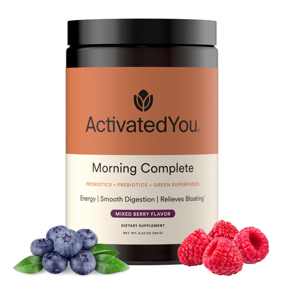 ActivatedYou Morning Complete Super Greens Powder Drink Mix - Gut Health Boost with Prebiotics, Probiotics, & Antioxidants - 10 Billion CFUs, Mixed Berry Flavor - PrimeBioHealth - canada supplements