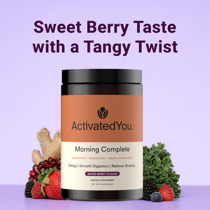ActivatedYou Morning Complete Super Greens Powder Drink Mix - Gut Health Boost with Prebiotics, Probiotics, & Antioxidants - 10 Billion CFUs, Mixed Berry Flavor - PrimeBioHealth - canada supplements