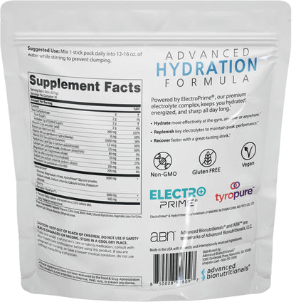 Advanced Bionutritionals Advanced Hydration Formula Electrolyte Drink Mix Powder with ElectroPrime®, L-Taurine, TyroPure™, B-Vitamins, Vitamin C – Strawberry Watermelon – 30 Stick Packs - PrimeBioHealth - canada supplements