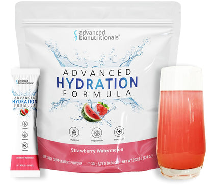 Advanced Bionutritionals Advanced Hydration Formula Electrolyte Drink Mix Powder with ElectroPrime®, L-Taurine, TyroPure™, B-Vitamins, Vitamin C – Strawberry Watermelon – 30 Stick Packs - PrimeBioHealth - canada supplements