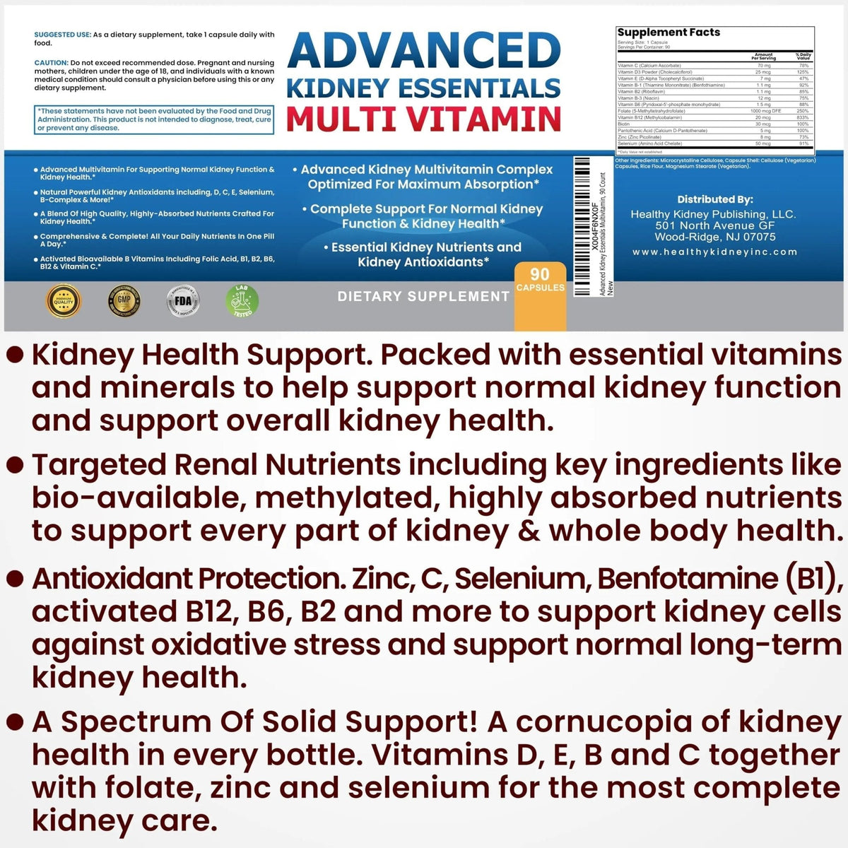 Advanced Kidney Essentials Multivitamin. Kidney Support Supplement for Complete Kidney Health. Kidney Health Supplement - PrimeBioHealth - canada supplements