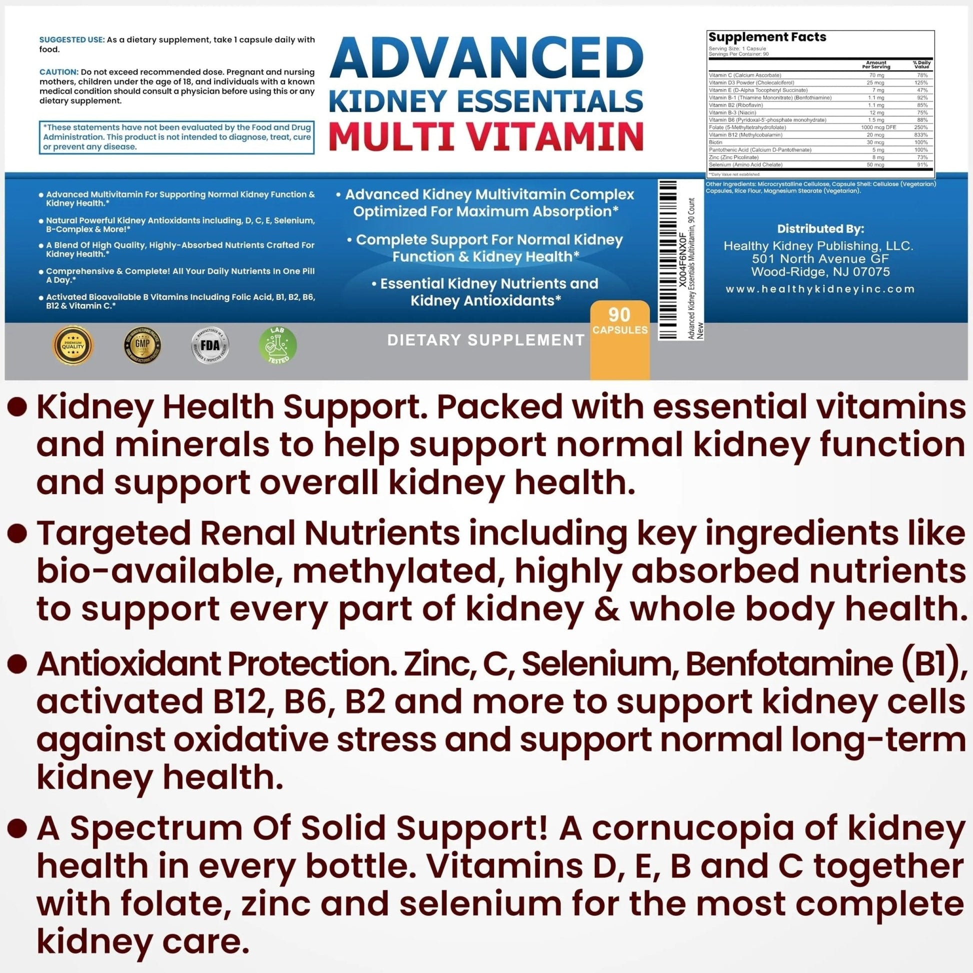 Advanced Kidney Essentials Multivitamin. Kidney Support Supplement for Complete Kidney Health. Kidney Health Supplement - PrimeBioHealth - canada supplements